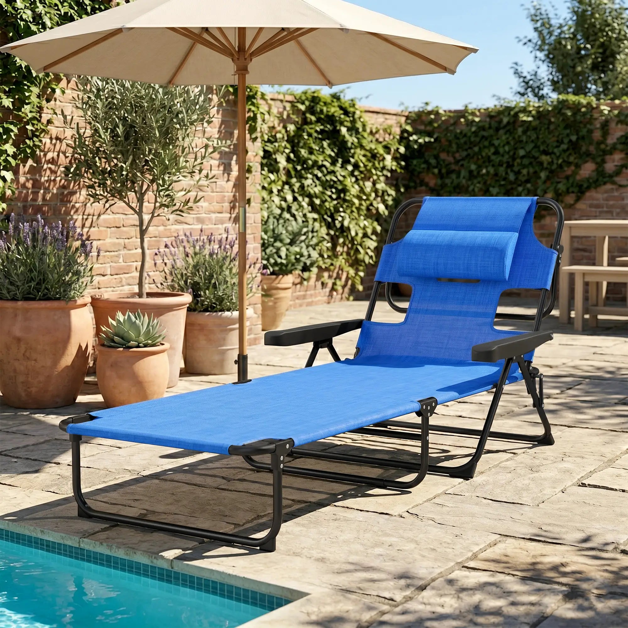 Folding Lounge Chair, Reclining Back, Dark Blue Lounger Chairs at Gallery Canada