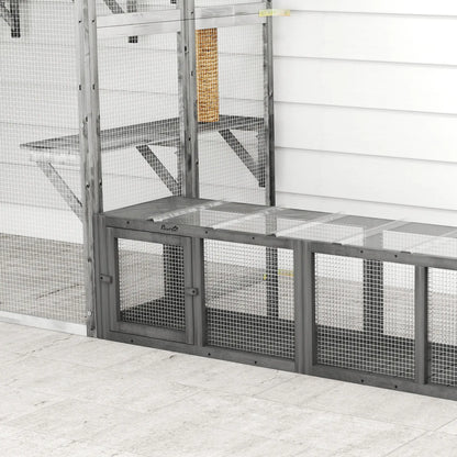 Outdoor Cat Tunnel, Wooden Enclosure, Extendable Pet Run, 3 Doors, Grey Outdoor Cat Enclosures at Gallery Canada