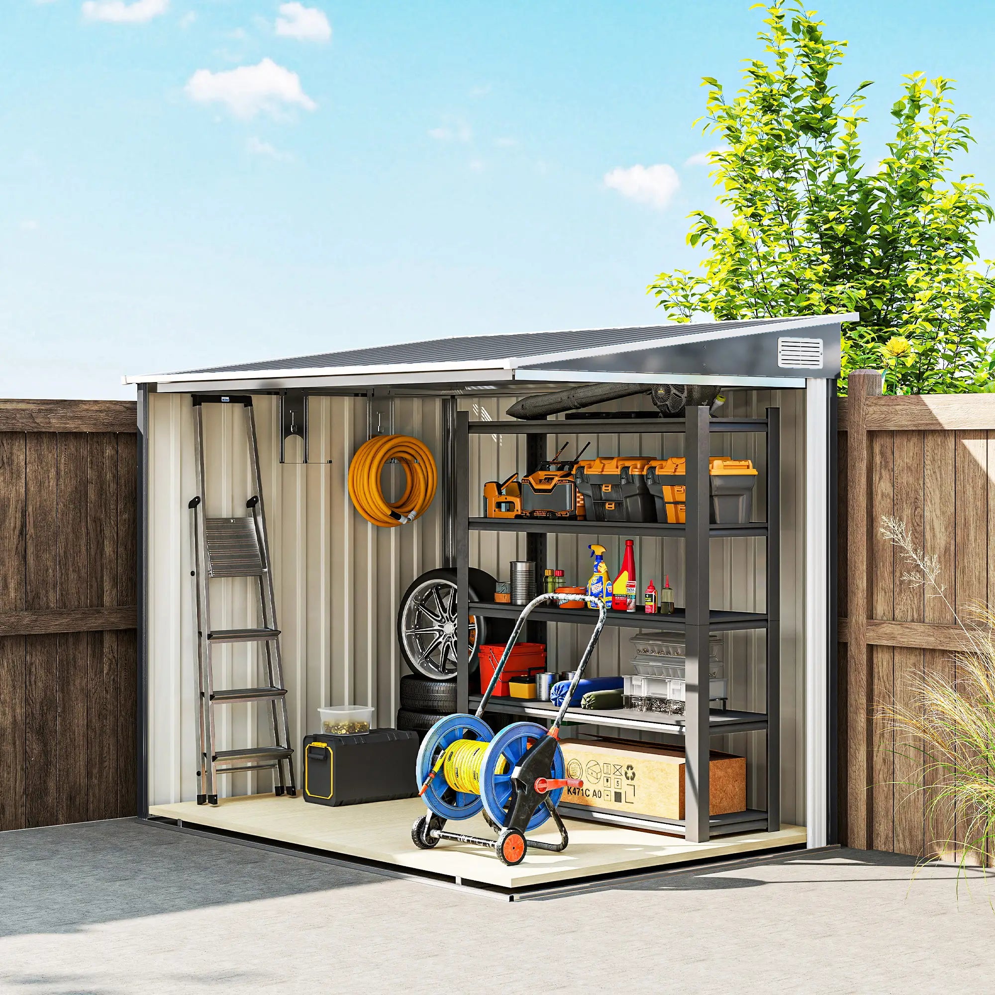 5'x7' Lean To Metal Shed, Sliding Door, 2 Vents, Dark Grey Sheds at Gallery Canada
