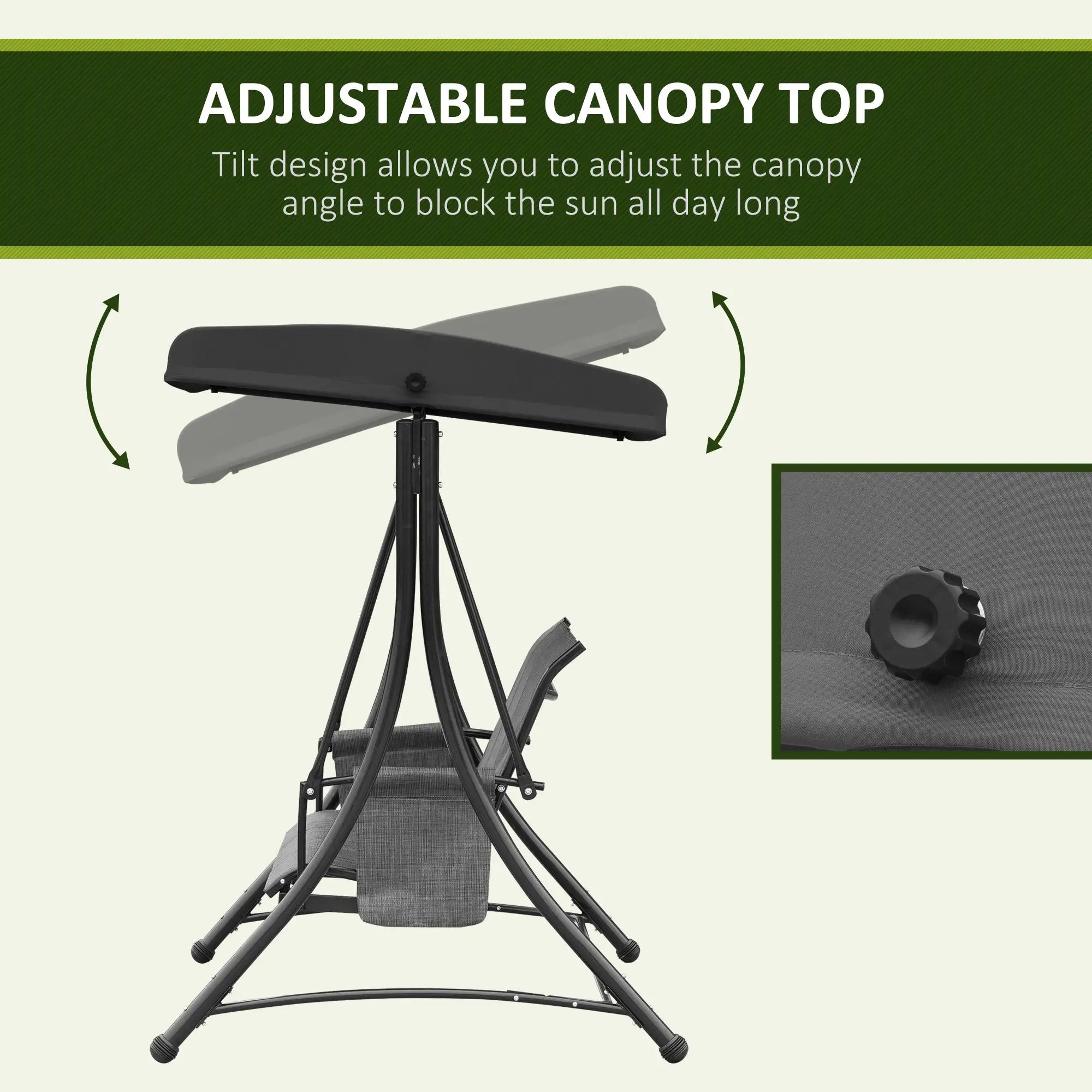 3 Person Porch Swing, Adjustable Canopy, Mixed Grey, Grey Porch Swings with Canopy at Gallery Canada