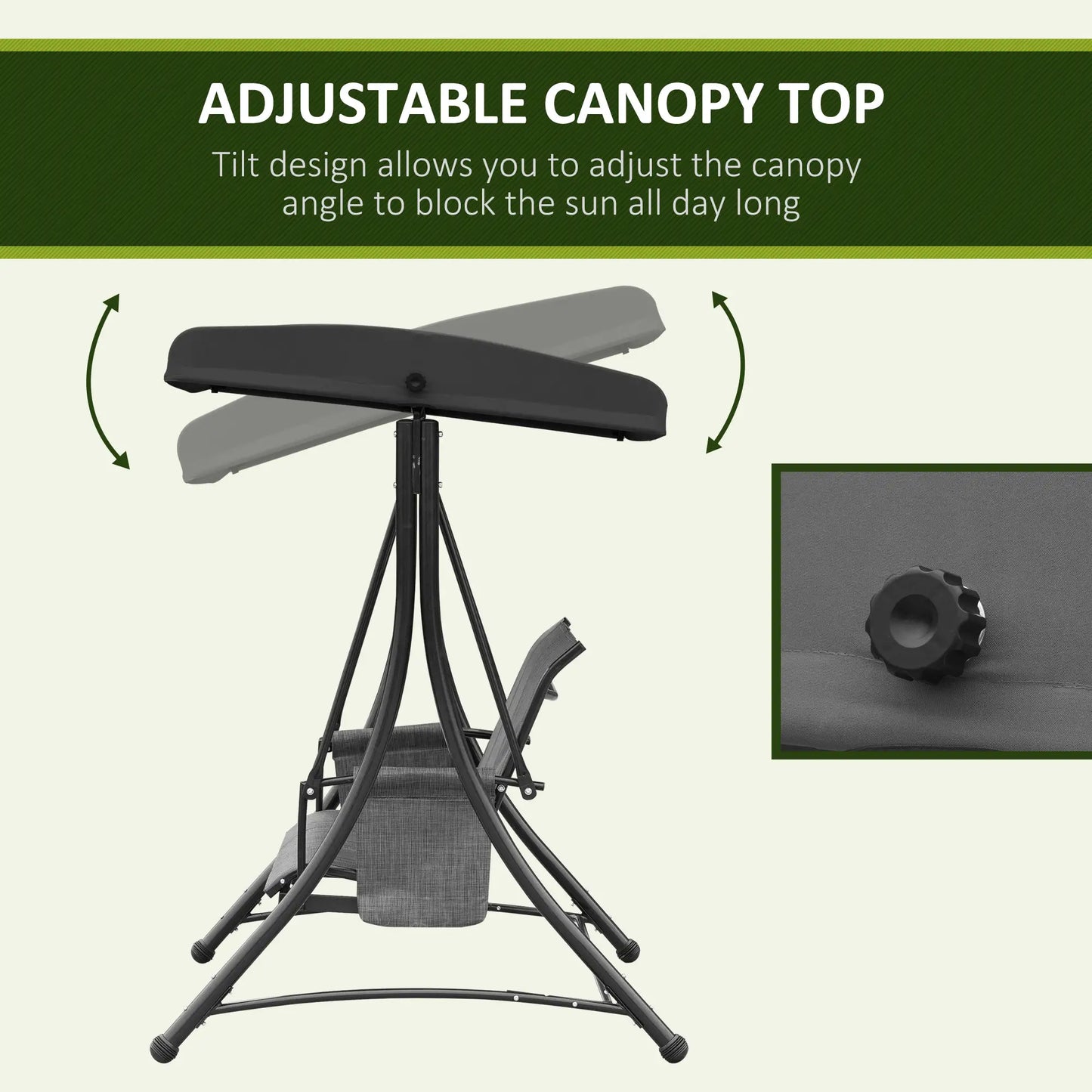 3 Person Porch Swing, Adjustable Canopy, Mixed Grey, Grey Porch Swings with Canopy at Gallery Canada
