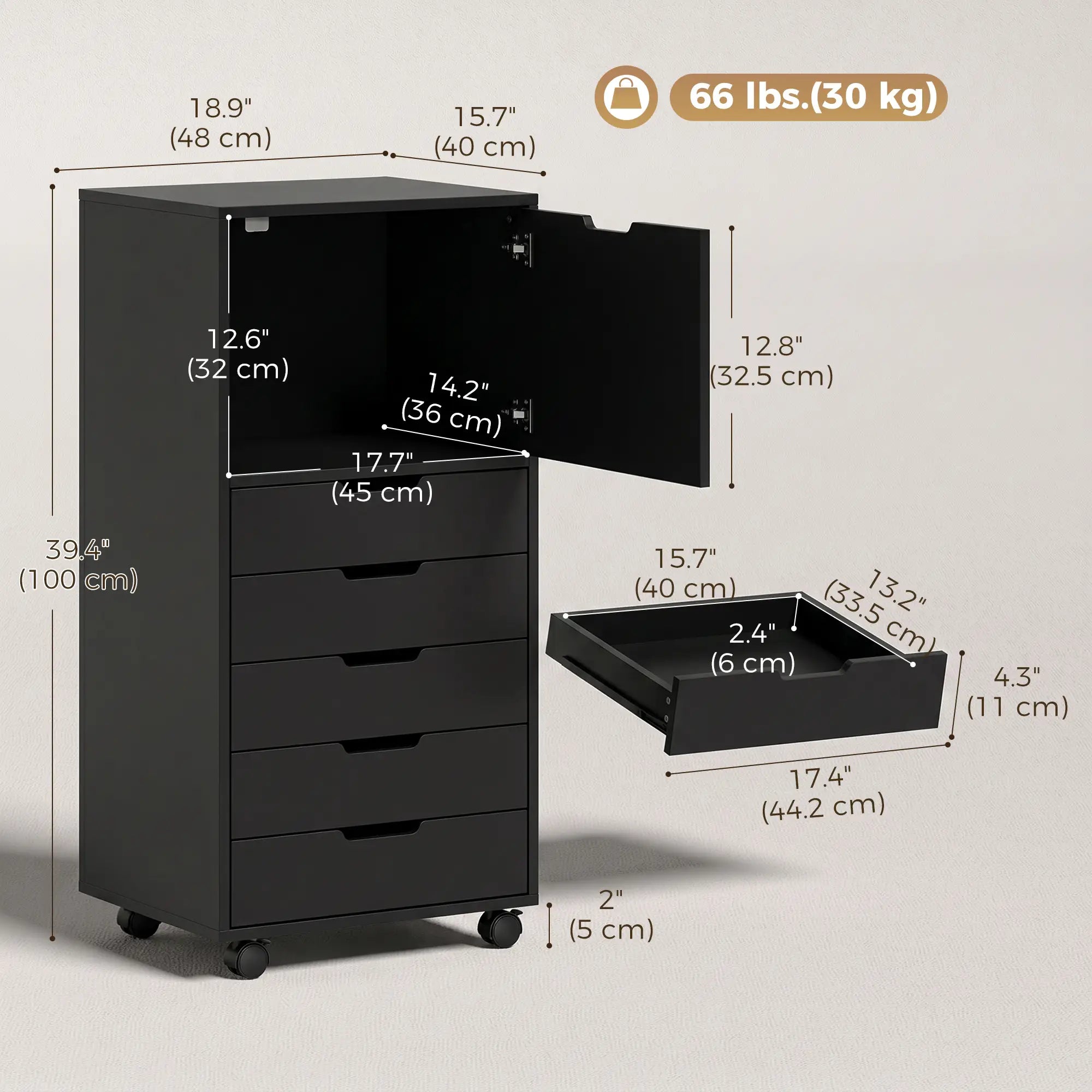 Mobile File Cabinet With 5 Drawers, Black, Black Office Cabinets & Cupboards at Gallery Canada