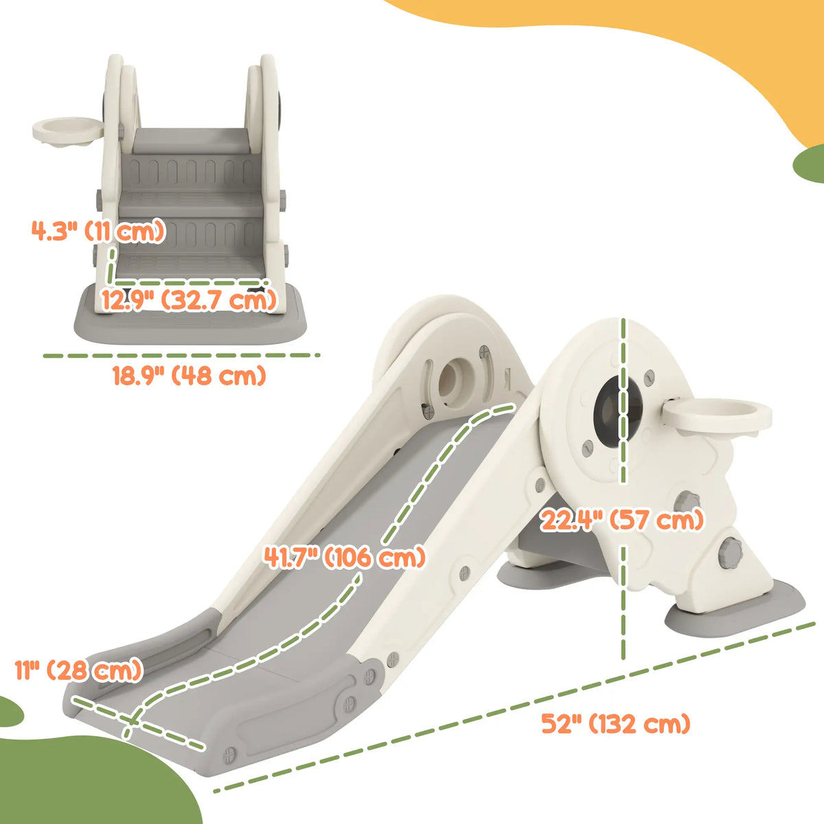 3 in 1 Toddler Slide, Foldable with Basketball Hoop, Climber, Cream White Gym Sets & Swings at Gallery Canada