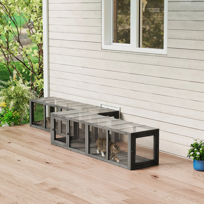 Outdoor Cat Tunnel, Wooden Enclosure, Extendable Pet Run, 3 Doors, Grey Outdoor Cat Enclosures at Gallery Canada