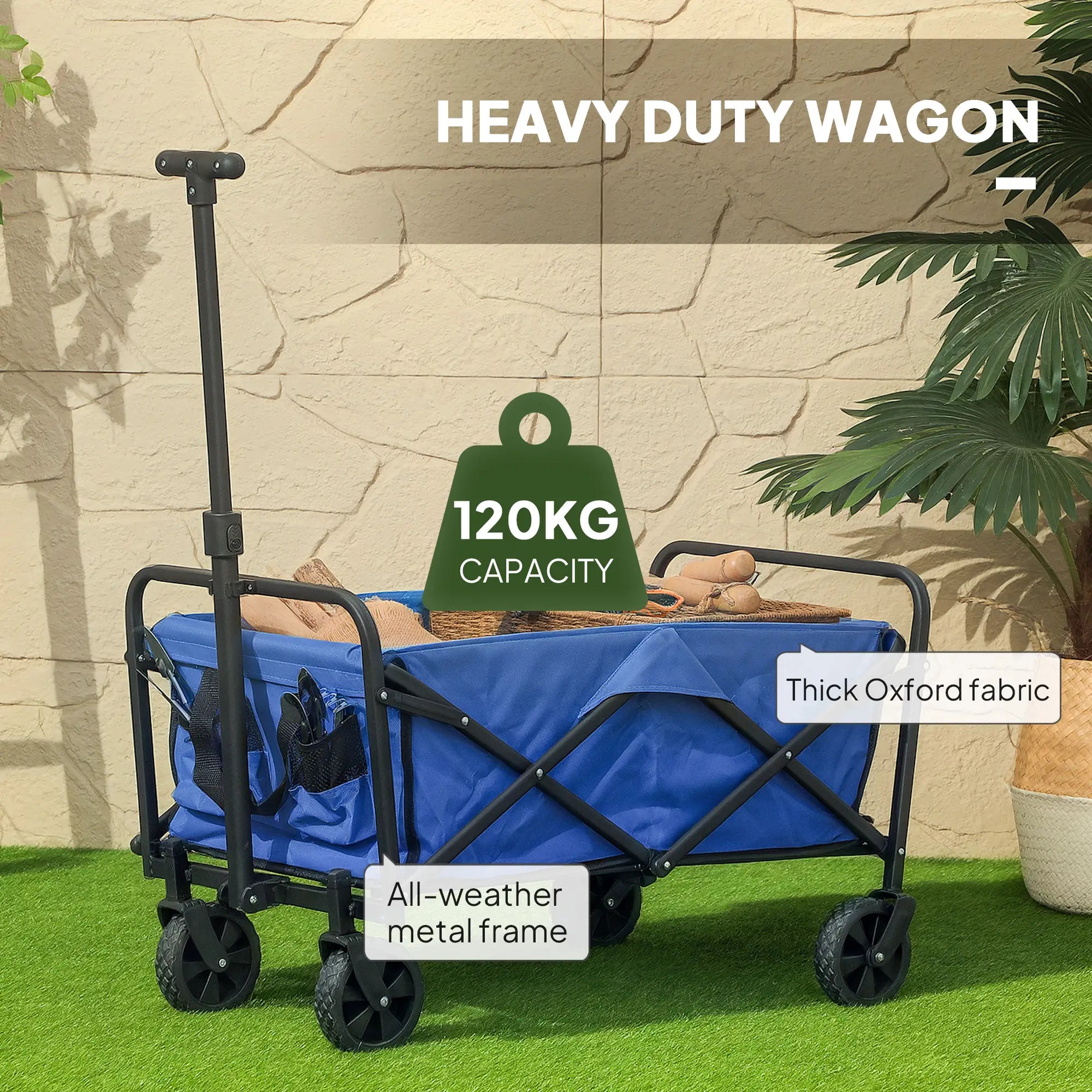 Heavy Duty Collapsible Folding Garden Cart, Universal Wheels, Blue Bike Cargo Trailers at Gallery Canada