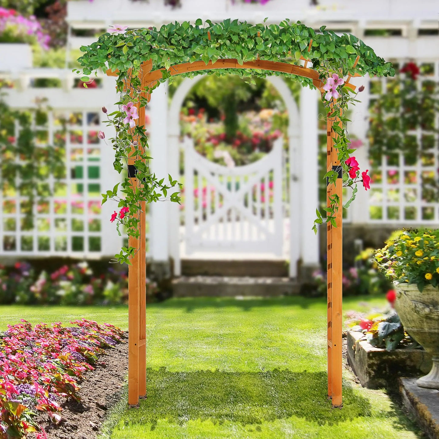 7.5FT Wood Garden Arch Trellis, Round Pergola Arbor, Yellow Garden Arches at Gallery Canada