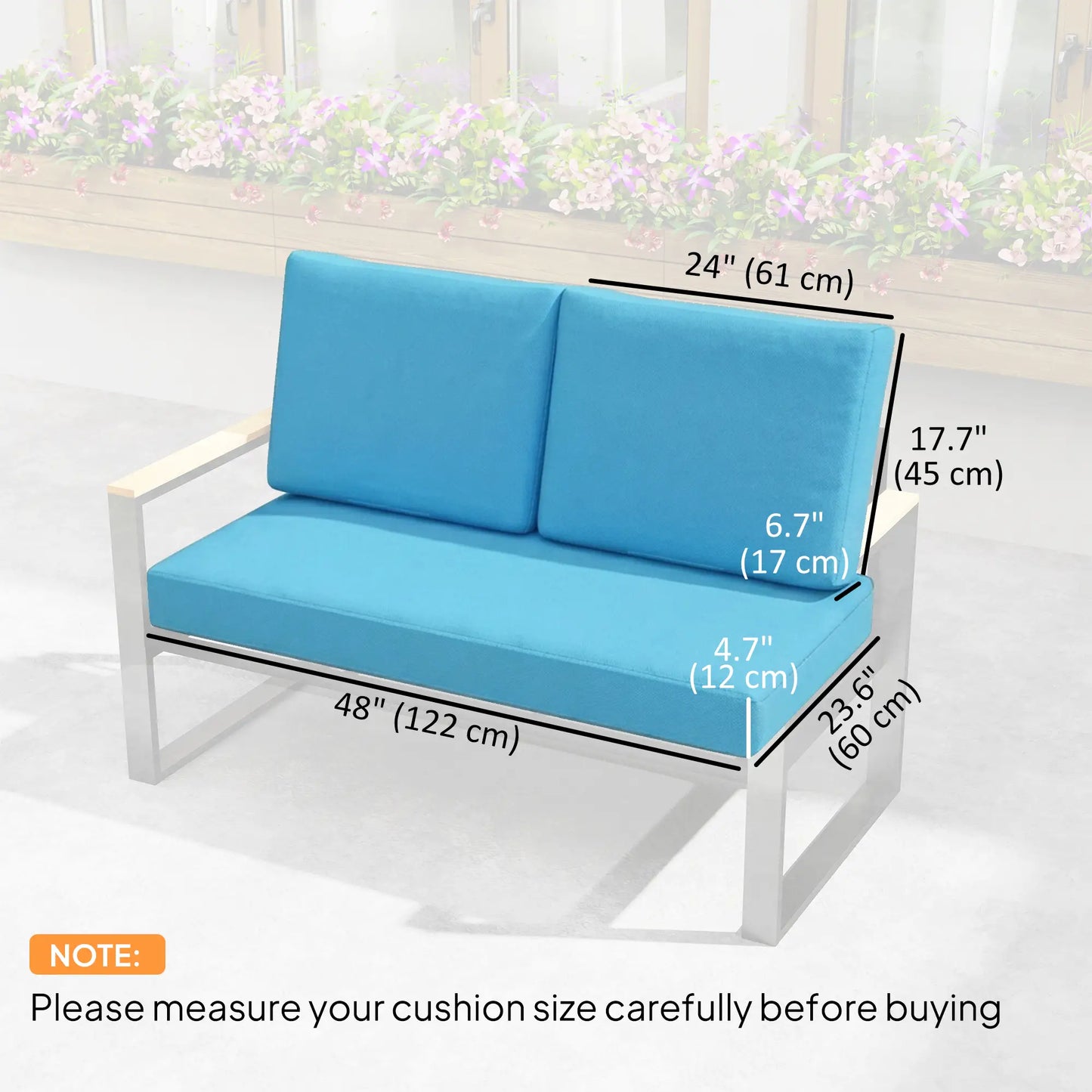 2 Seater 5" Thick Outdoor Seat Cushions, 7" Backrest, Turquoise Patio Chair Cushions at Gallery Canada