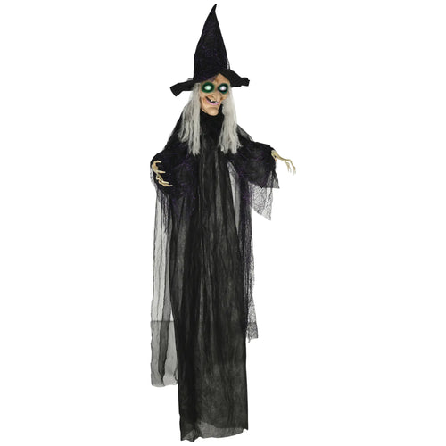 6' Life Size Witch Halloween Decoration, Light Up Eyes, Black