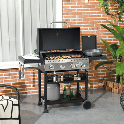 40,000 BTU Propane Gas Grill, 4 Burners, Side Burner, Warming Rack, Black Propane Gas Grills at Gallery Canada