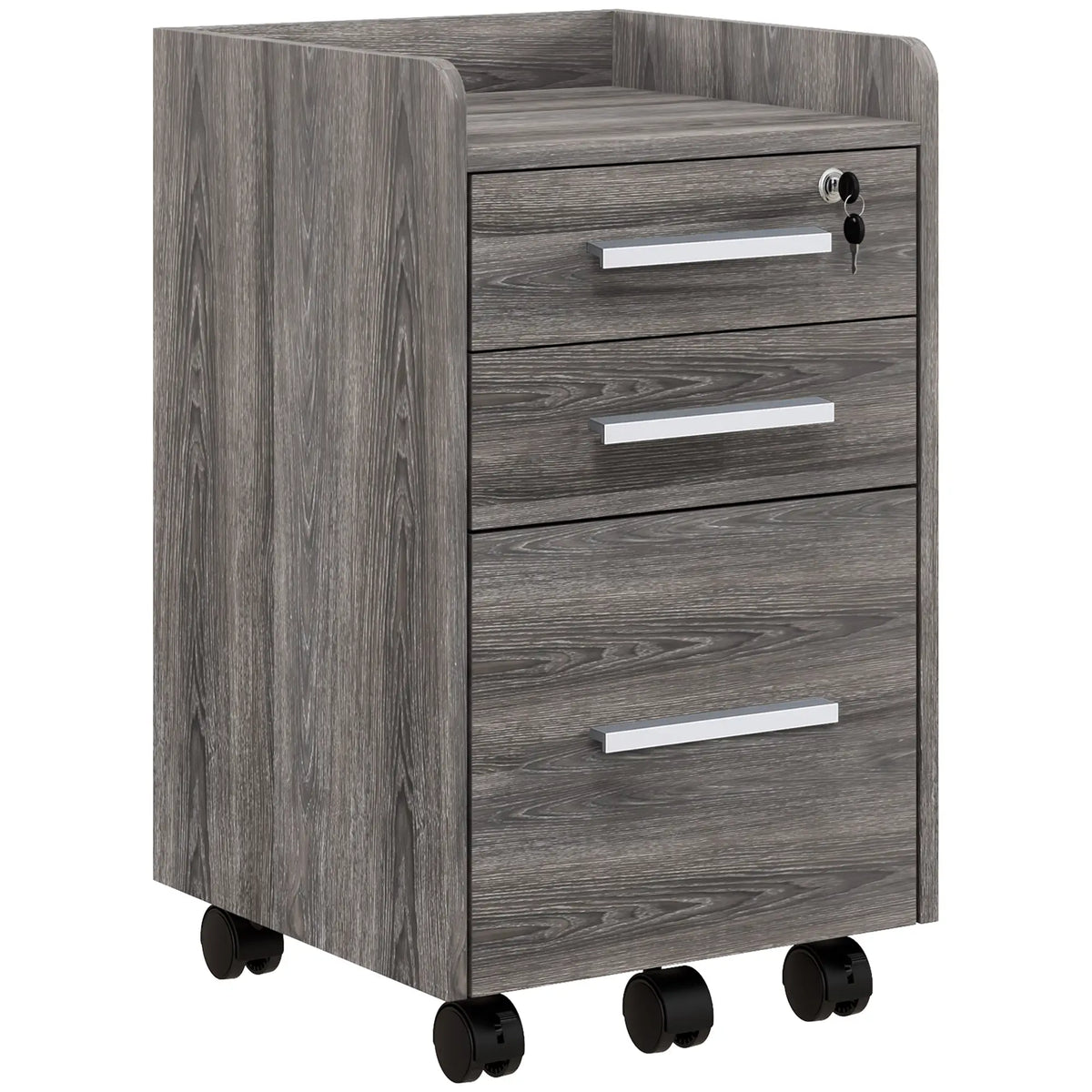 3 Drawer Vertical File Cabinet, Mobile with Lock, Wheels, A4, Letter Size, Grey Office Cabinets & Cupboards Grey at Gallery Canada