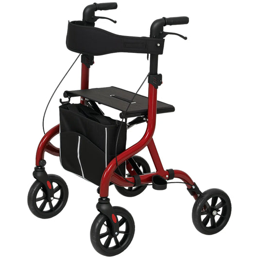 Foldable Rollator Walker With Seat, Adjustable Handles, Red Knee Walker & Wheelchair Ramps Red, Black at Gallery Canada