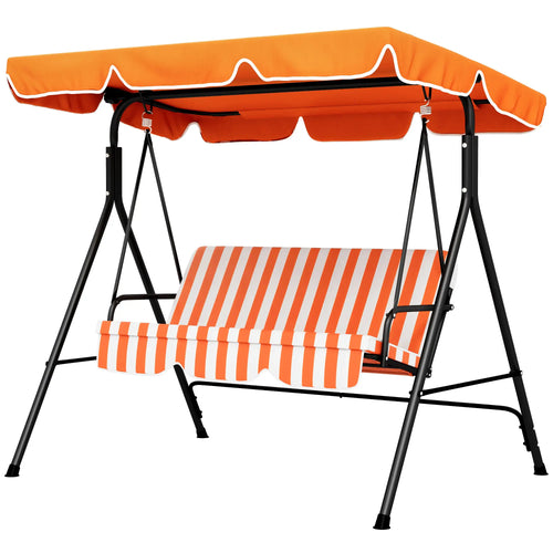 3-Seater Outdoor Porch Swing, Adjustable Canopy, Orange