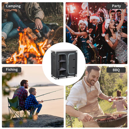 Aluminum Camping Table, Kitchen Station, 3-Shelf Storage, Grey Picnic Tables & Camping Chairs at Gallery Canada