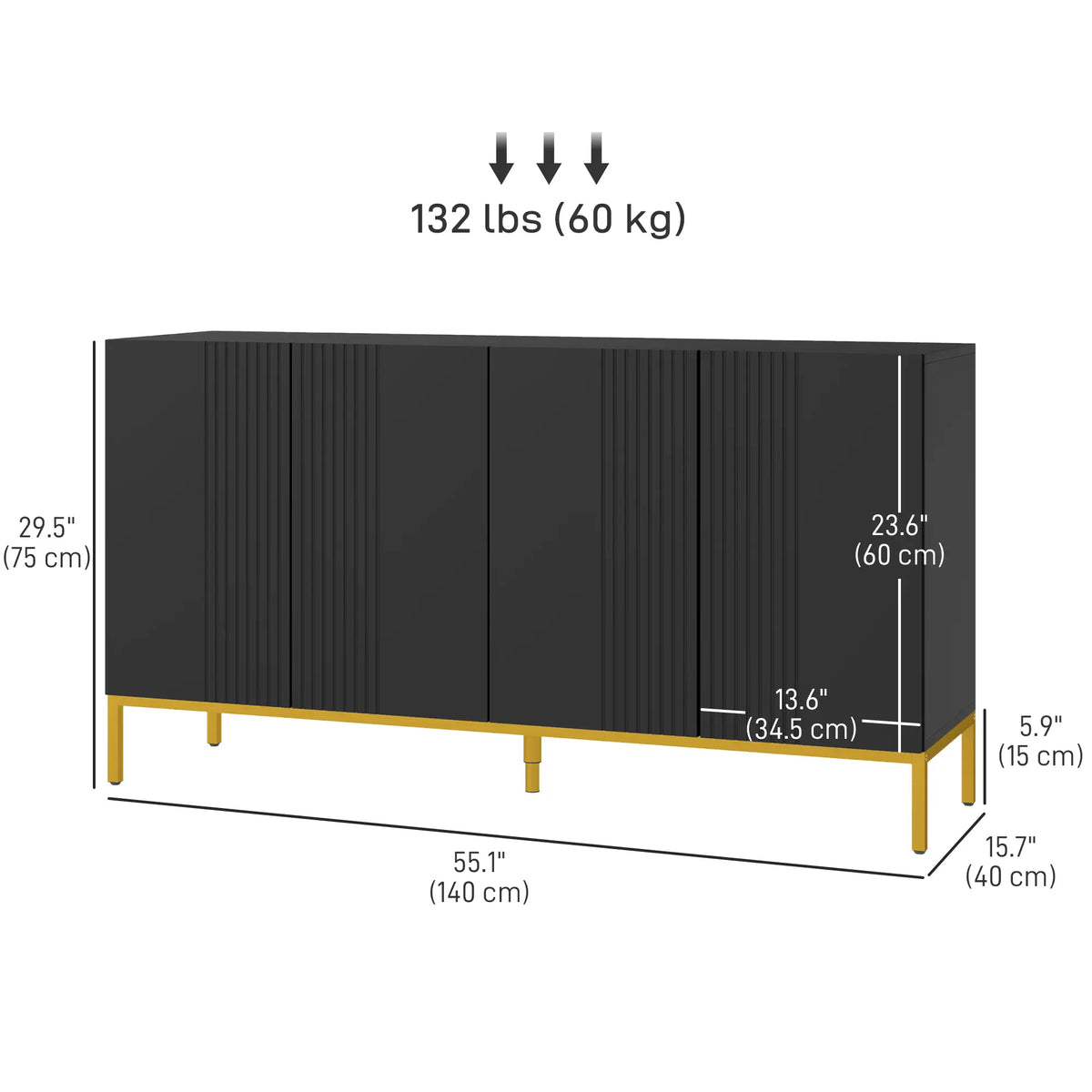 Sideboard Storage Cabinet, Adjustable Shelves, Soft Close Doors, Black Kitchen Pantry Cabinets at Gallery Canada