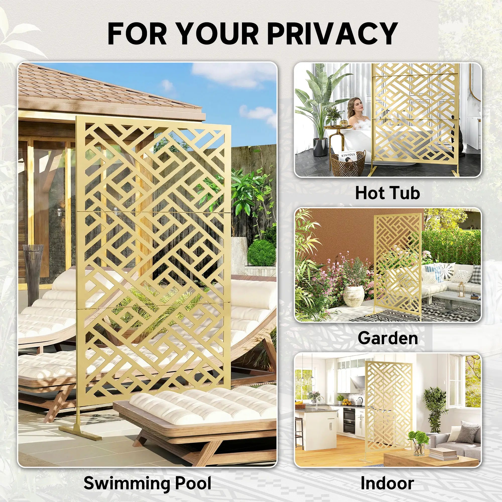Metal Outdoor Privacy Screen, Freestanding Divider, 79