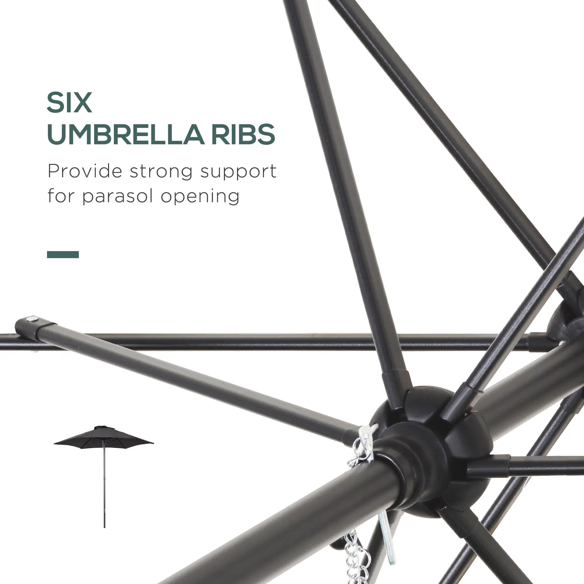 6.6FT Outdoor Patio Umbrella, 6 Solid Ribs, Black Patio Umbrellas at Gallery Canada