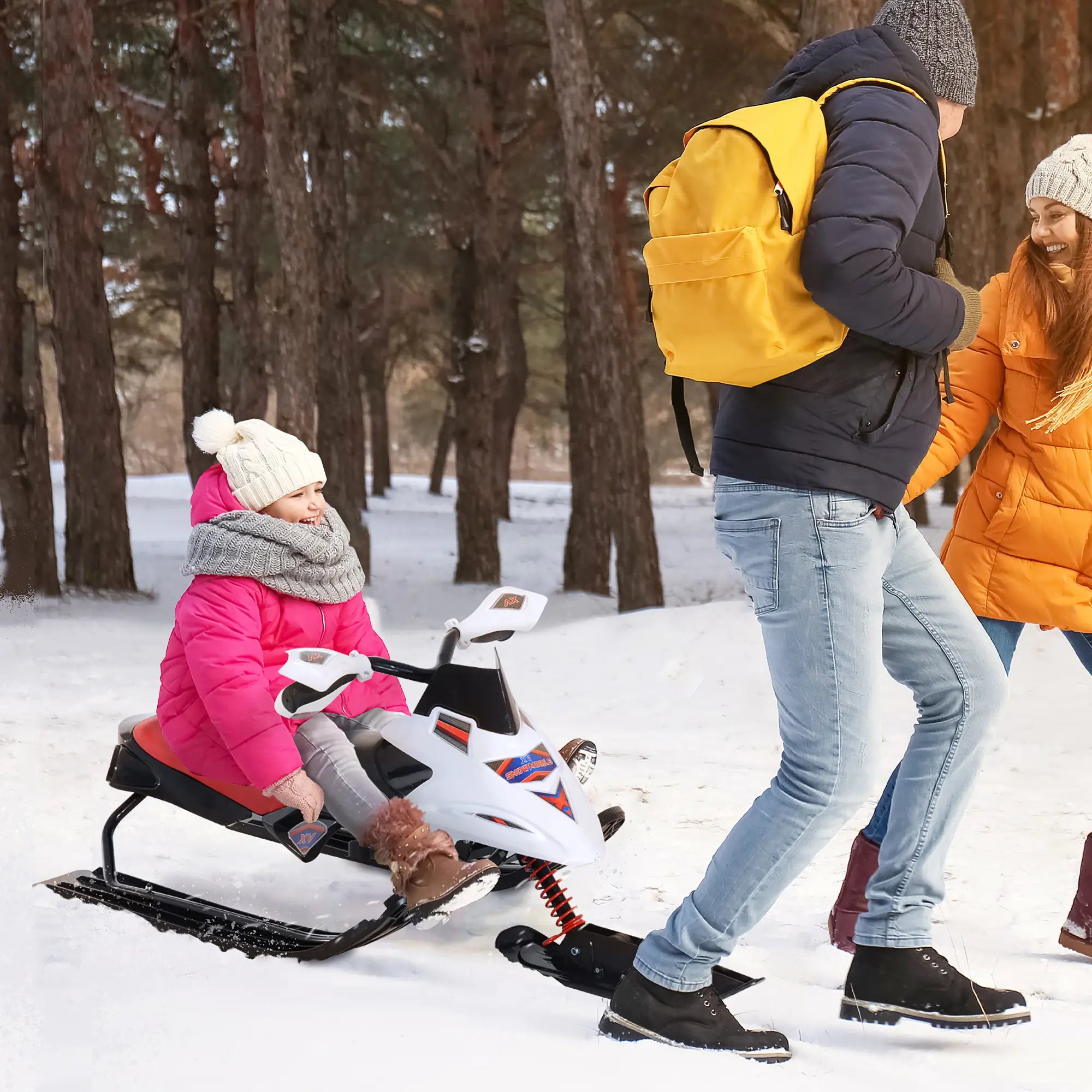 Kids Snow Racer Sled, Padded Rubber Seat, Wind Shield Handle, Anti-Slip Pedal Snow Scooters at Gallery Canada