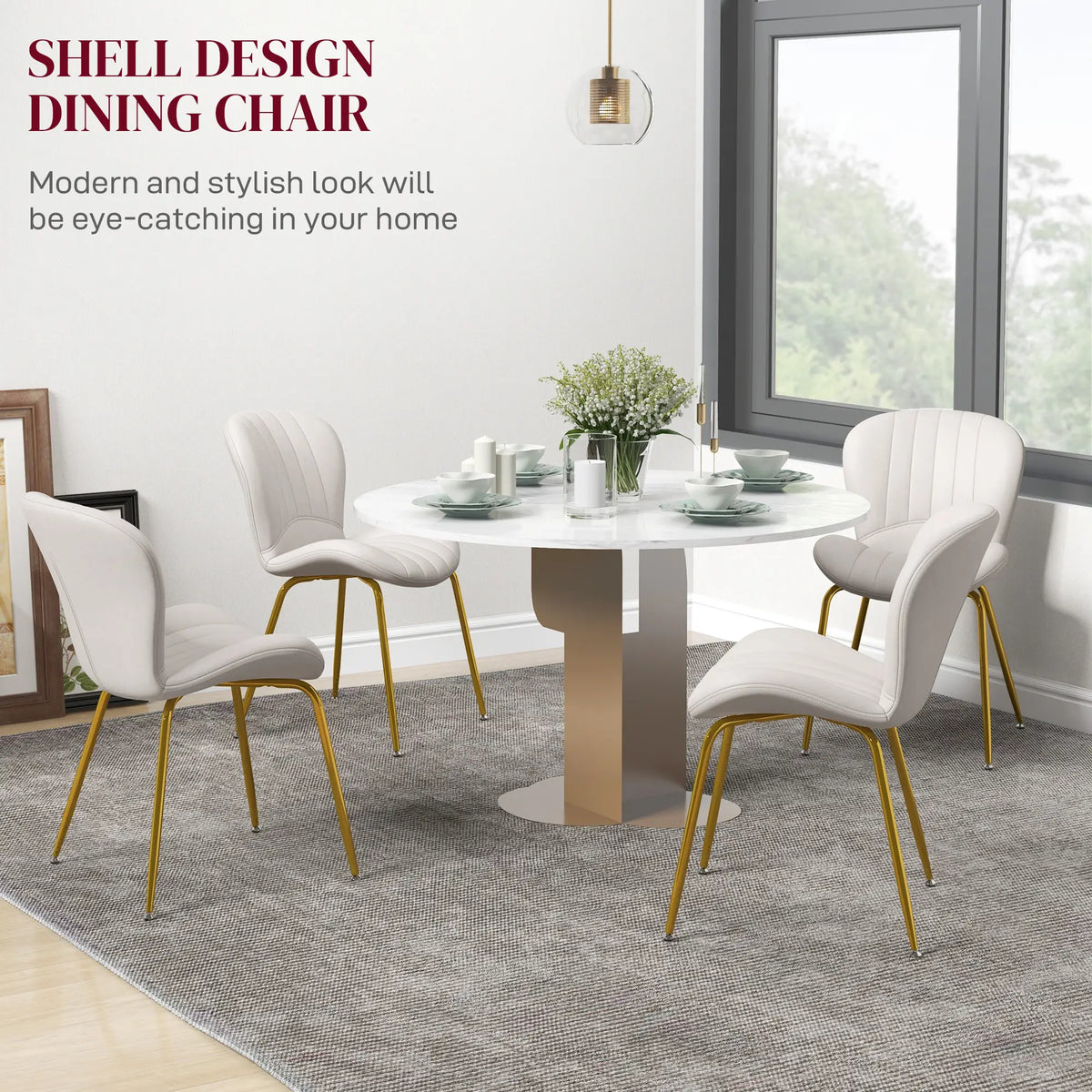 Modern Dining Chairs Set of 4, Cushioned Backrest, Cream White Dining Chairs at Gallery Canada
