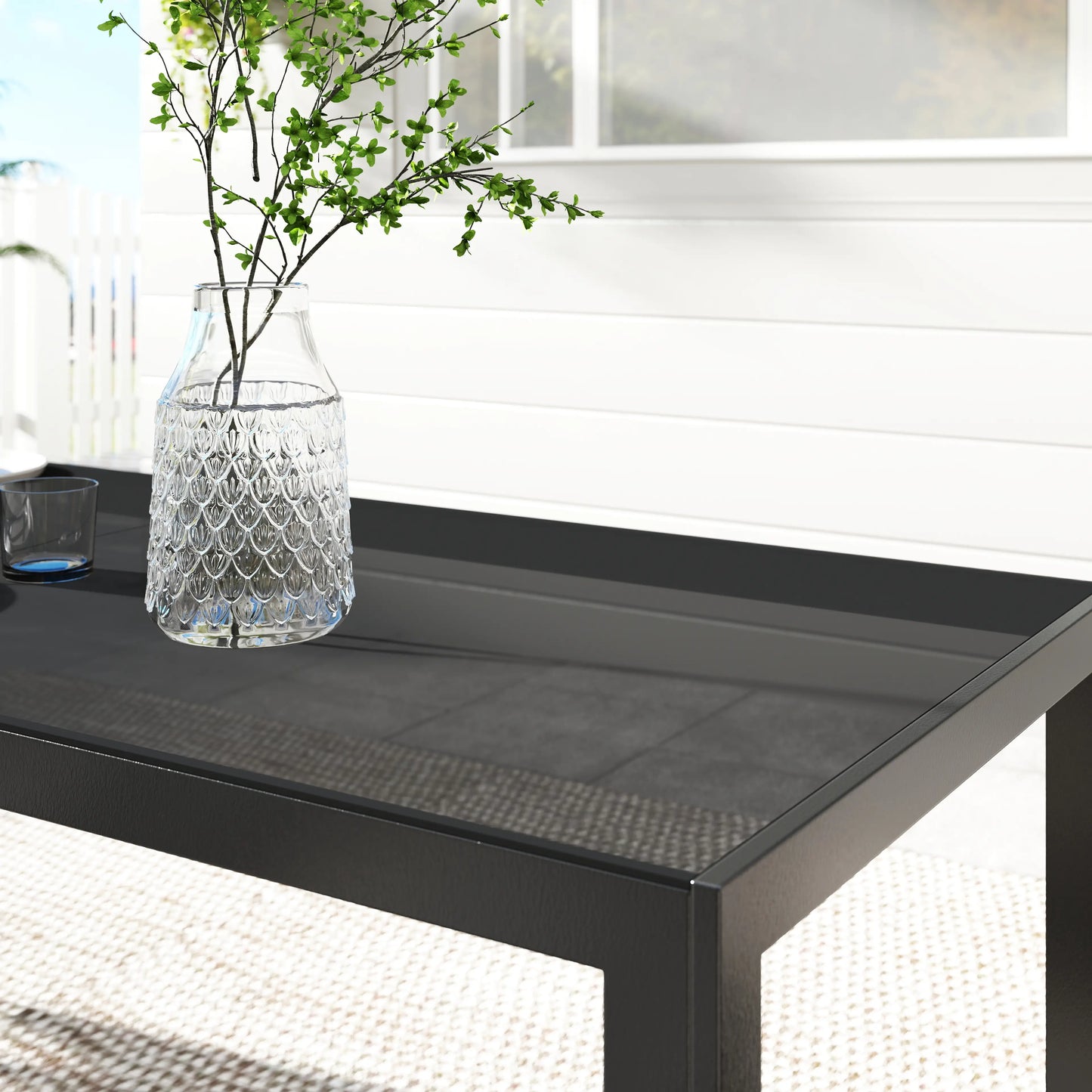 9-Piece Patio Dining Set, Glass Top Table, Stackable Chairs, Dark Grey Outdoor Dining Sets at Gallery Canada