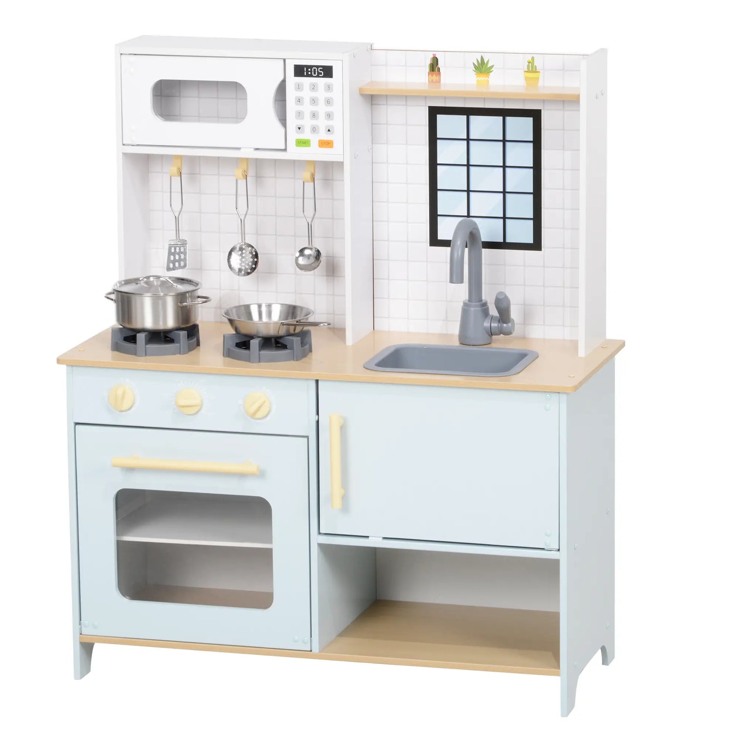 Kids Play Kitchen Set, Stove Microwave Oven, Turning Knobs, Cooking Accessories Play Kitchen Blue, White at Gallery Canada
