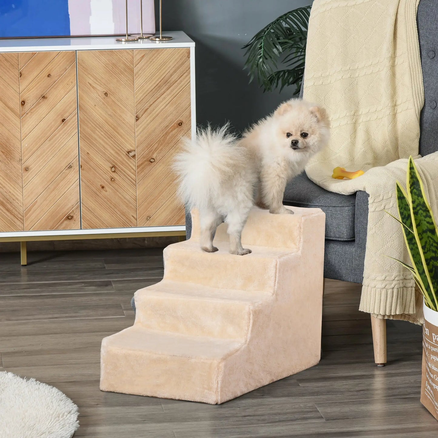 4-Step Dog Ramp for Sofa, Bed, Couch, Removable Cover, Beige Dog Stairs at Gallery Canada