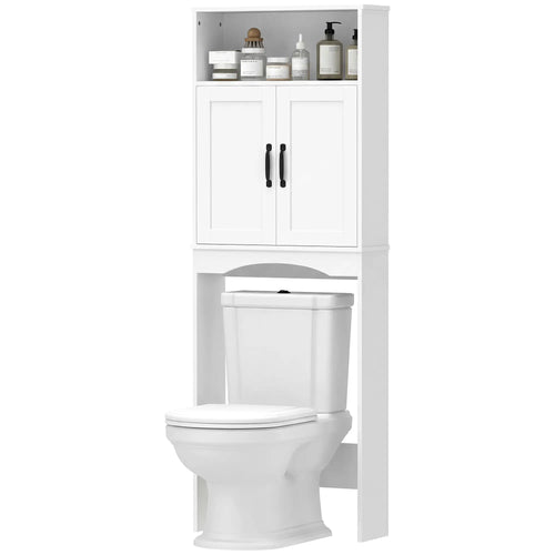 Over The Toilet Storage Cabinet, 2 Doors And Open Shelf, White