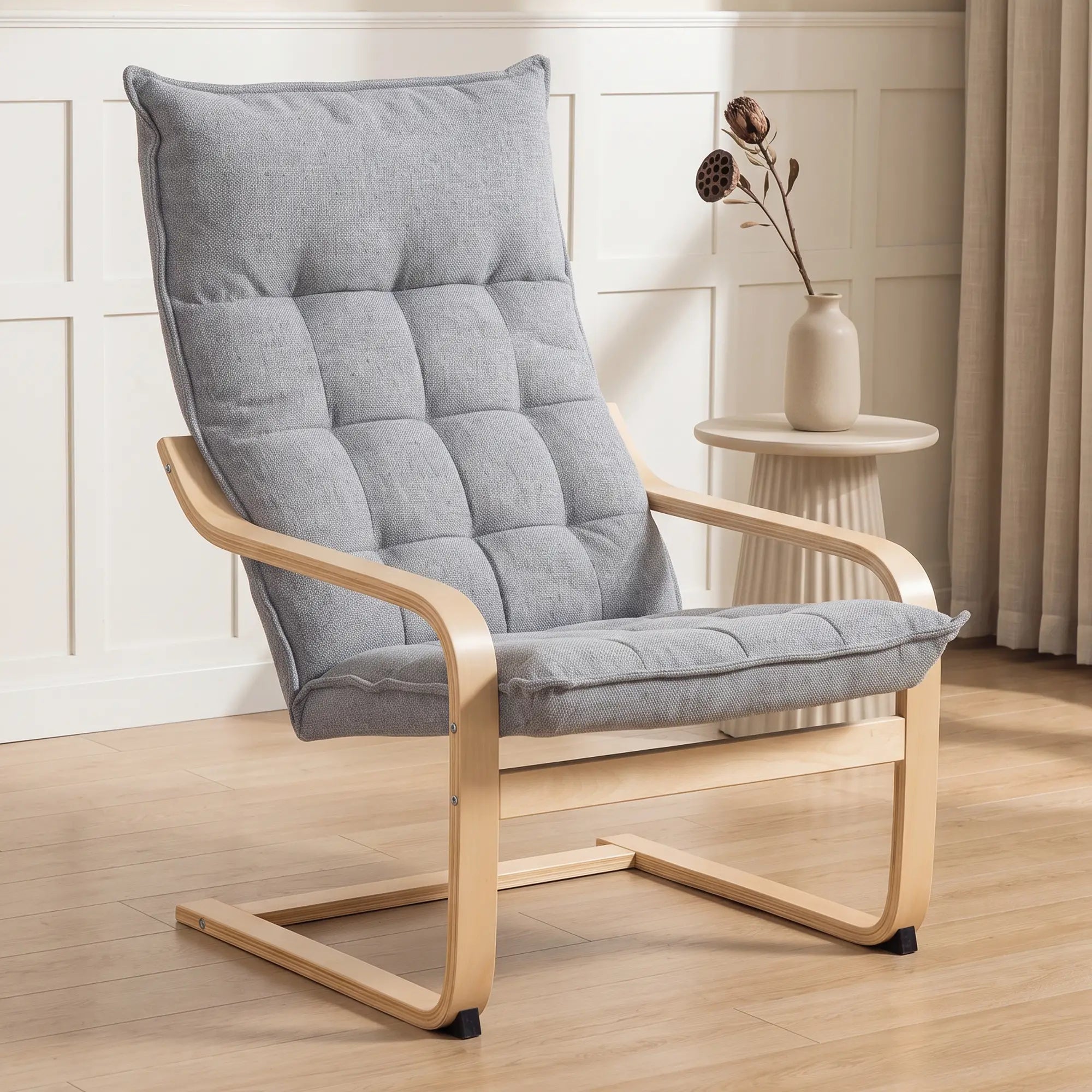 Modern Armchair, Upholstered Accent Chair, Curved Leg, Light Grey Accent Chairs at Gallery Canada