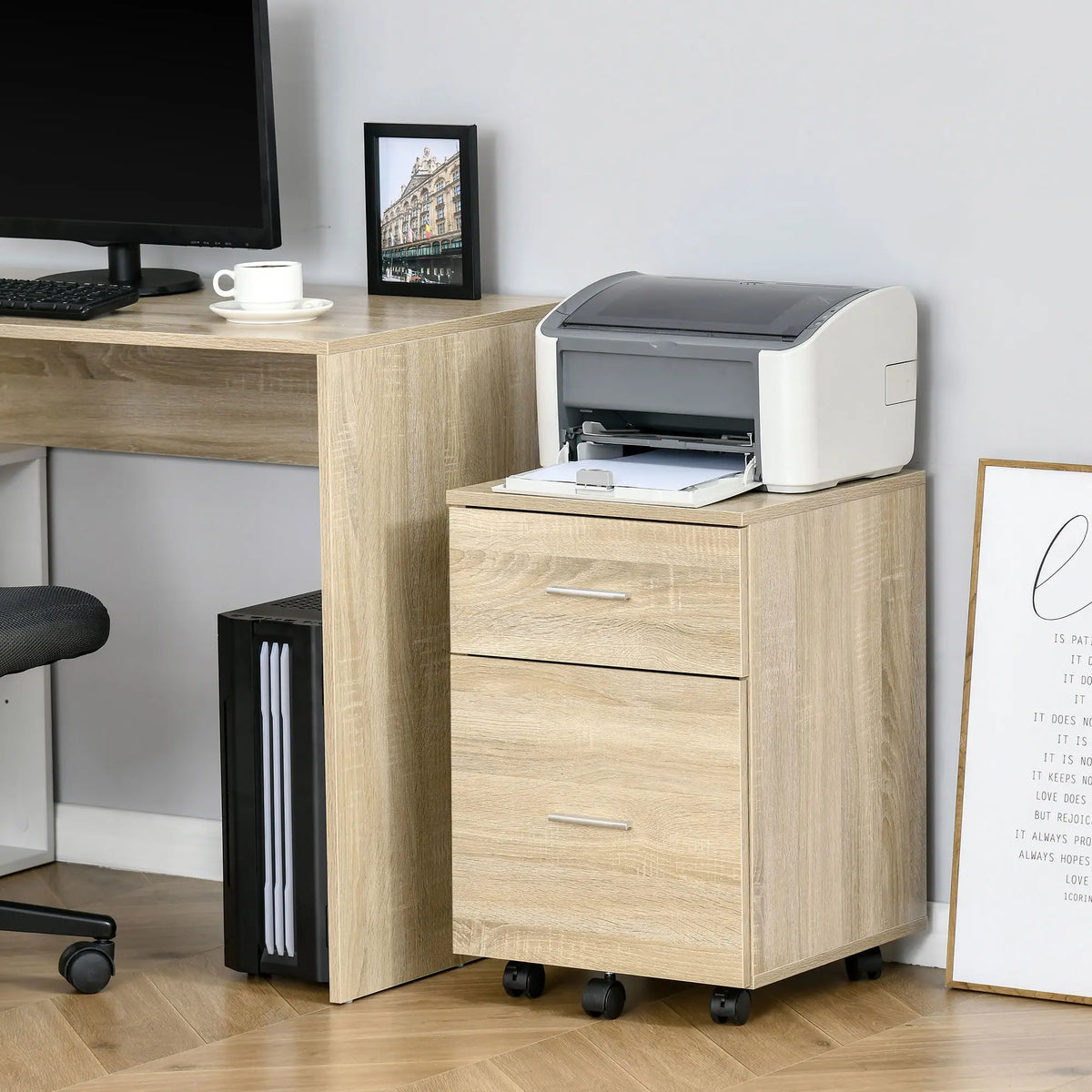 Mobile Vertical File Cabinet, 2 Drawers, Wheels, Letter or A4, Natural Office Cabinets & Cupboards at Gallery Canada