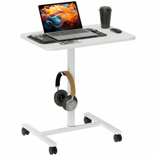 Height Adjustable Standing Desk, Pneumatic Sit Stand Desk, White Wood Grain, White