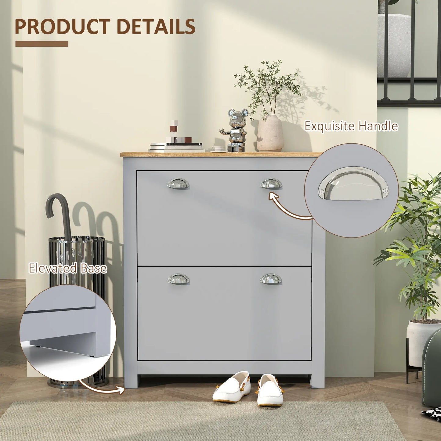 Shoe Cabinet, 2 Flip Drawers, Adjustable Shelves, 12 Pair, Grey Shoe Storage Cabinets & Racks at Gallery Canada