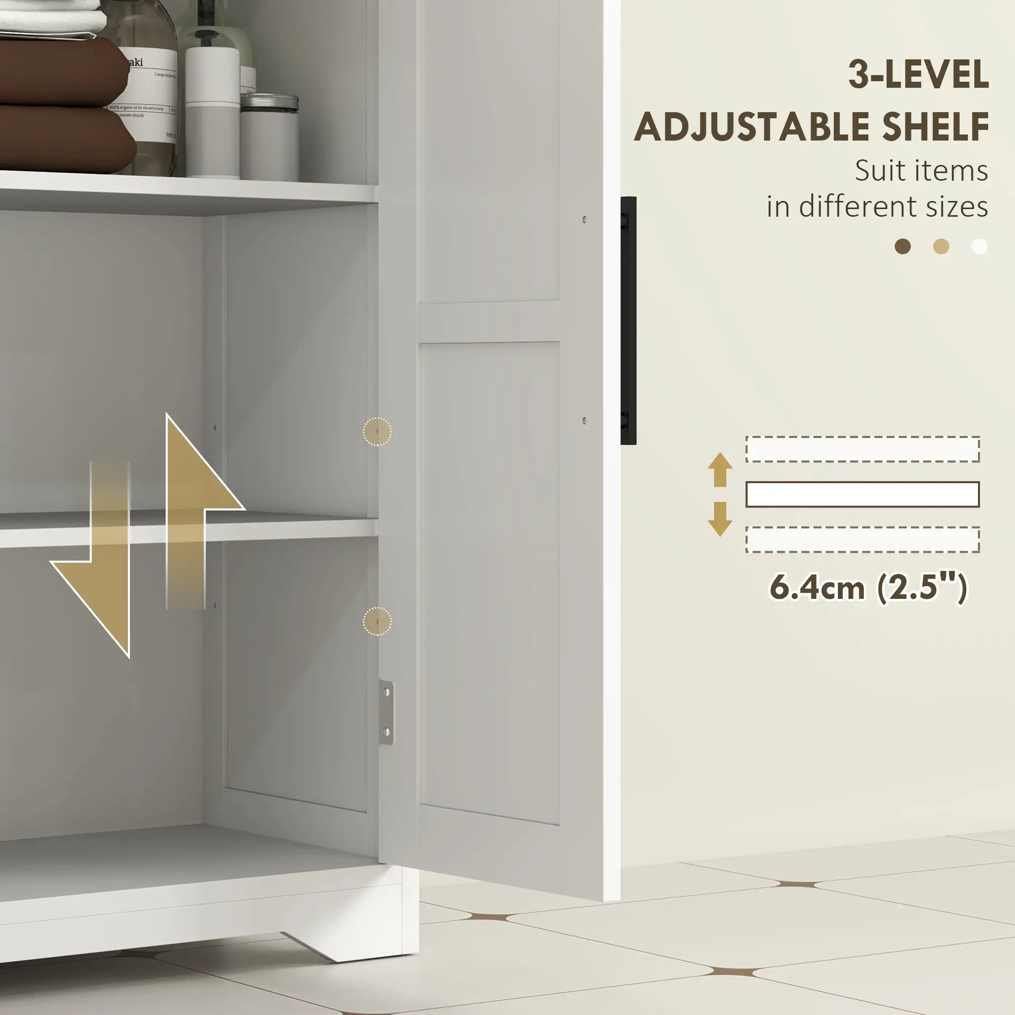 Farmhouse Bathroom Floor Cabinet, Adjustable Shelf, White Bathroom Cabinets at Gallery Canada