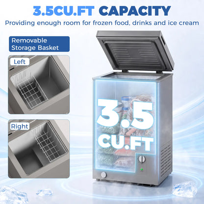 3.5 Cu.Ft Chest Freezer, 7-Setting Thermostat, Wire Basket, Grey Small Kitchen Appliances at Gallery Canada