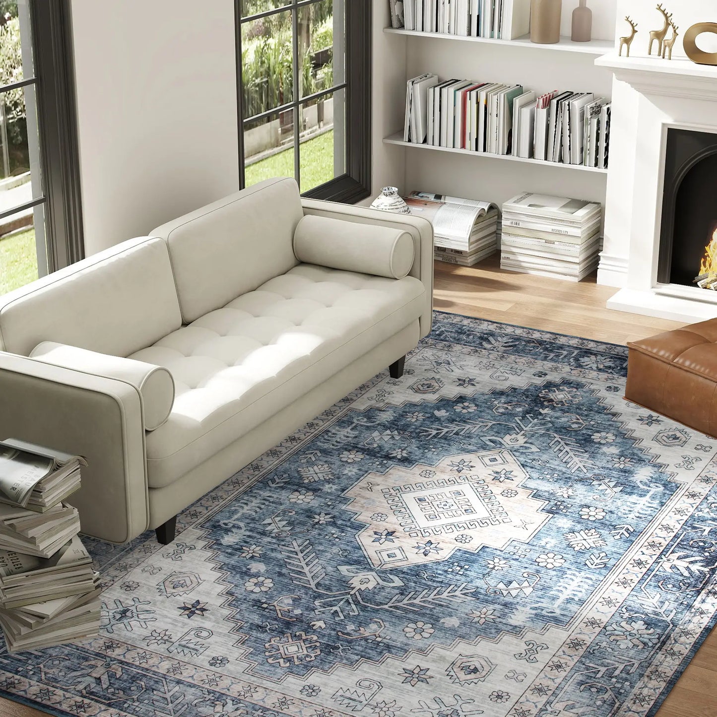 6x9 Vintage Washable Non-Slip Rug, for Living Room, Bedroom, Blue Living Room Furniture at Gallery Canada