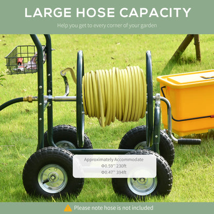 Portable Garden Hose Reel Cart With 4 Wheels, Storage Basket, Farm