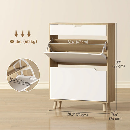 Narrow Shoe Cabinet, 2 Flip Drawers, Adjustable Shelves, White Shoe Storage Cabinets & Racks at Gallery Canada