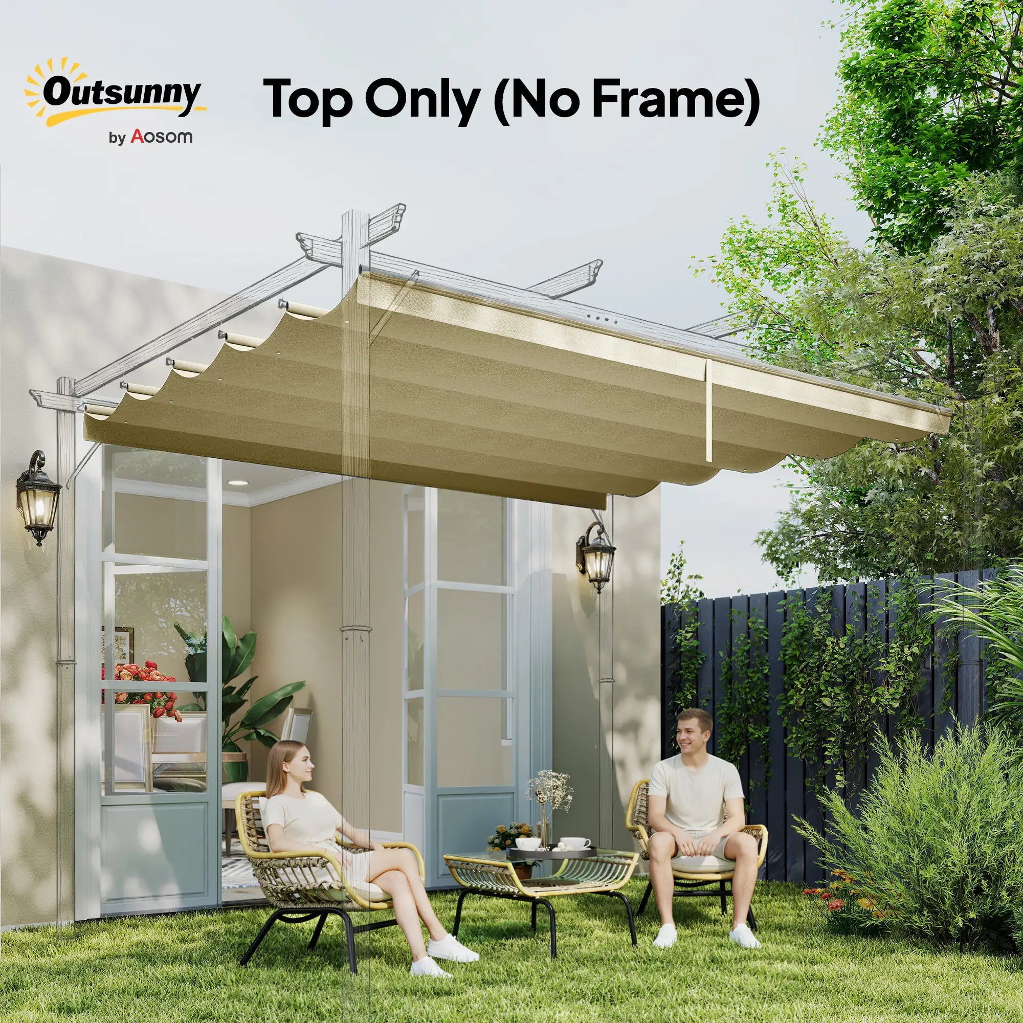 Retractable Pergola Canopy, 10' x 10', Beige Gazebo Canopy Replacement at Gallery Canada