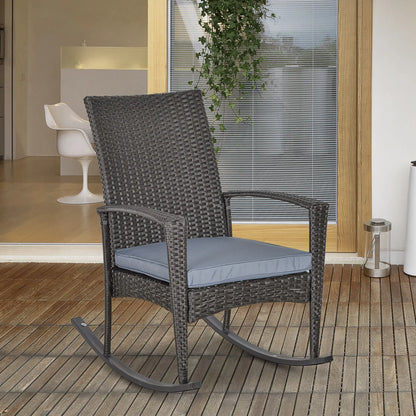 Outdoor PE Rattan Rocking Chair, Garden Glider Rocking Chair, Wicker Patio Chair Set with Armrest and Cushion, Grey Patio Chairs at Gallery Canada
