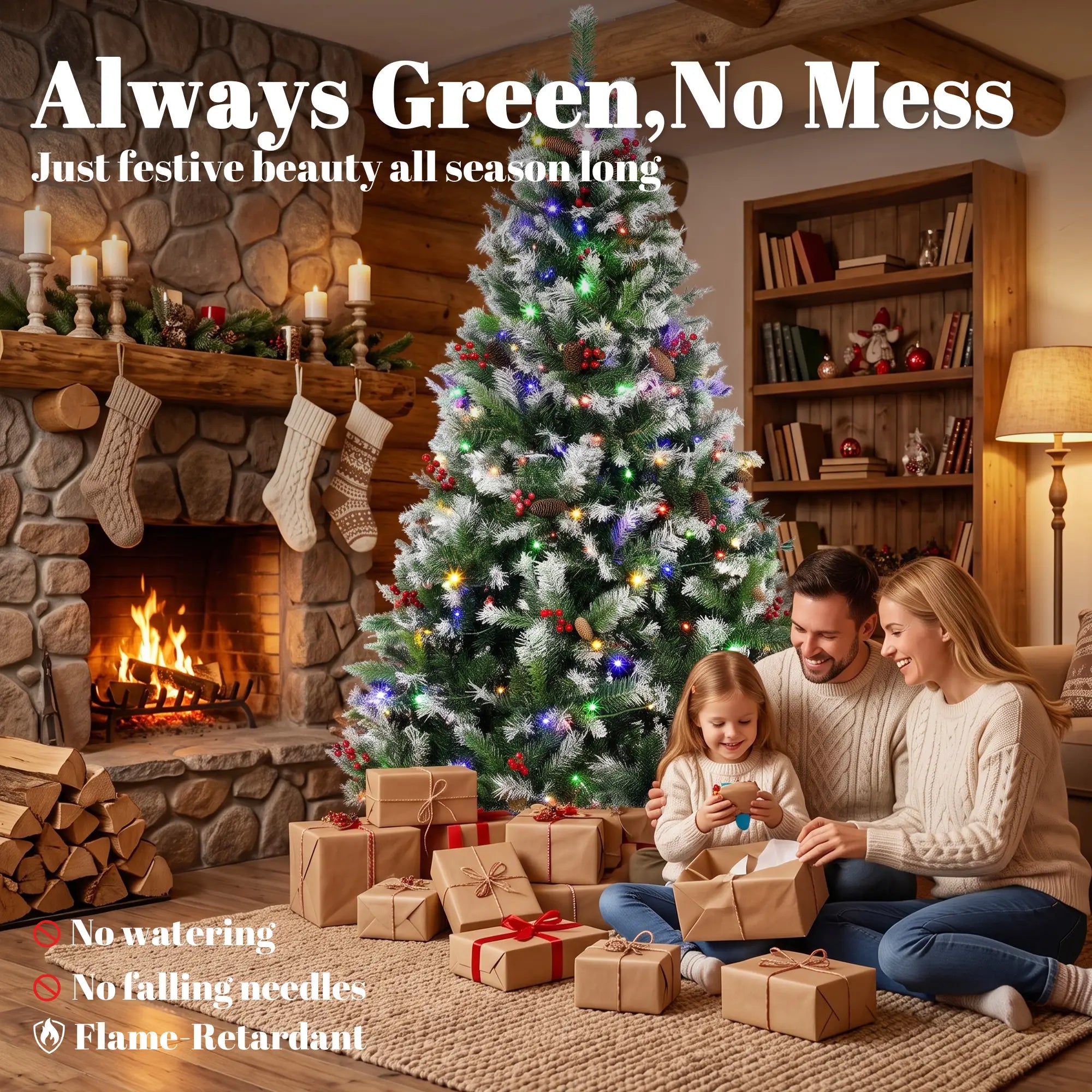 7ft Flocked Prelit Spruce Christmas Tree, Dual Colour, Remote, Hinged, Dual Colour Pencil Christmas Trees at Gallery Canada