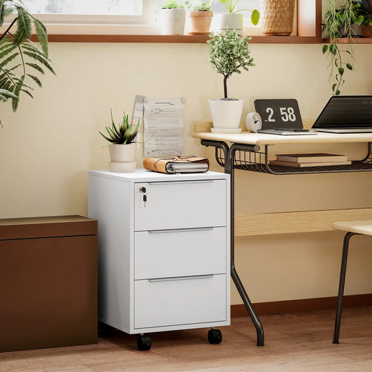 3-Drawer File Cabinet with Wheels, Vertical, Lock, White Office Cabinets & Cupboards White at Gallery Canada