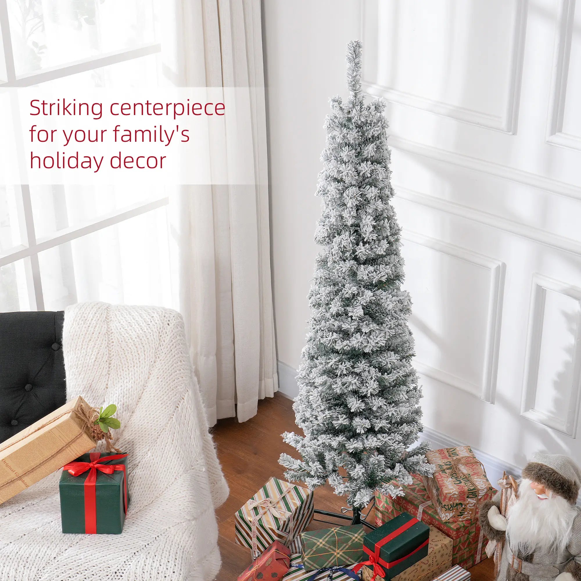 5ft Flocked Pencil Christmas Tree, Realistic Tips, Green Pencil Christmas Trees at Gallery Canada