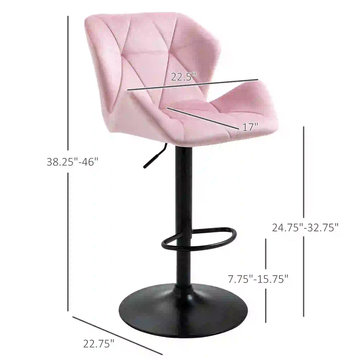 Velvet Bar Stool Set of 2, Adjustable Height, Pink Bar Stools at Gallery Canada