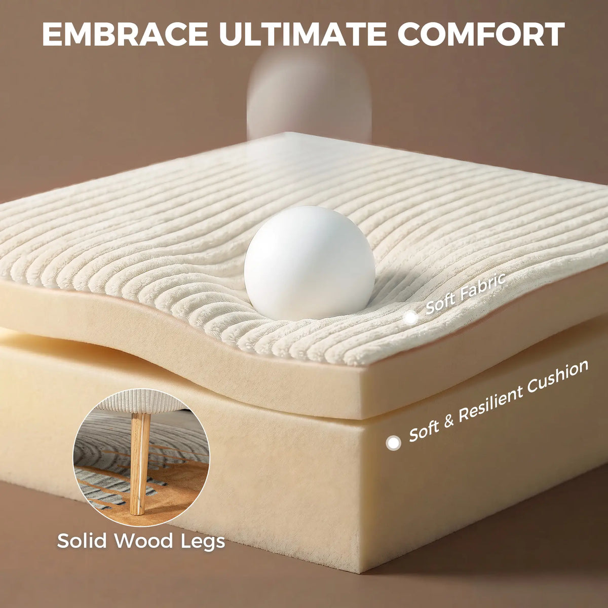 Modern 2 Seater Sofa, Upholstered Couch with Wood Legs, Cream White 2-Seater Sofas at Gallery Canada