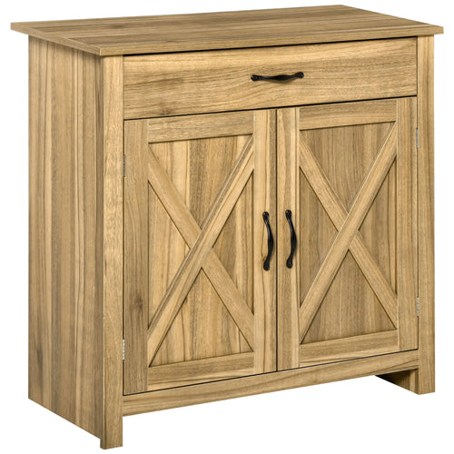 Farmhouse Sideboard, Buffet Cabinet with Barn Doors, Distressed Brown, Brown