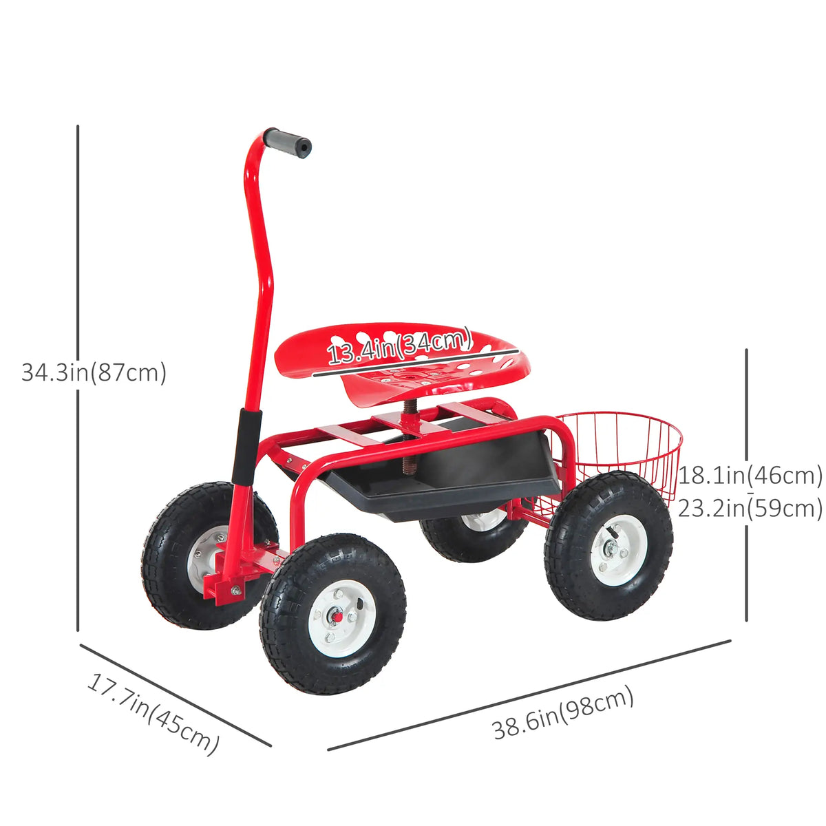 Rolling Garden Scooter Cart, Adjustable Seat, Tool Tray, Red Black, Red Black Folding Garden Carts at Gallery Canada