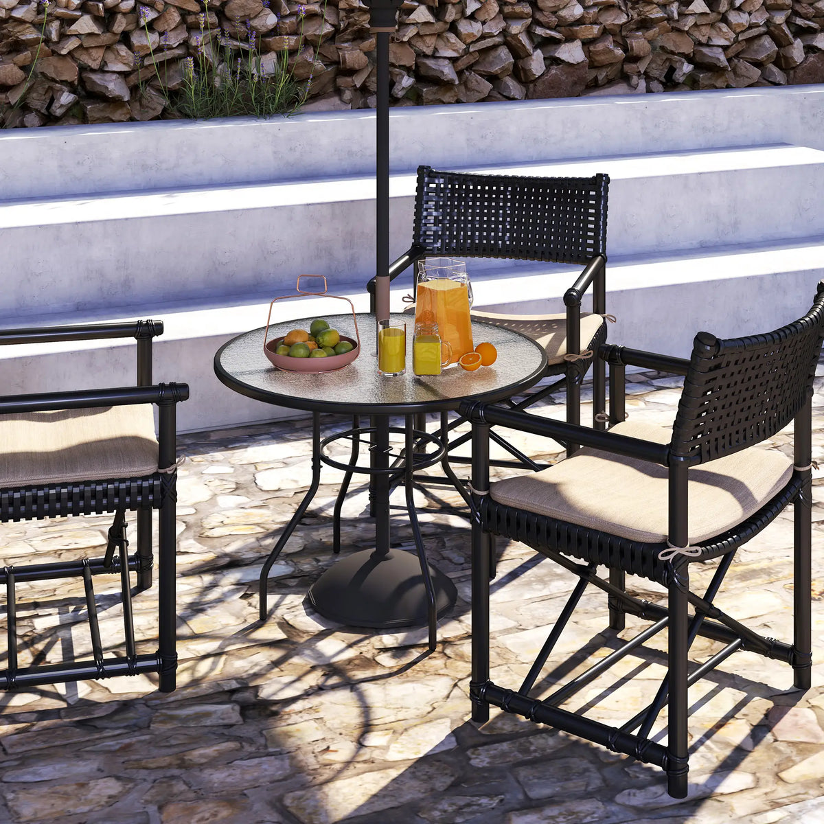 39.4" Round Outdoor Dining Table, Glass Top, Steel Frame, Garden Patio Patio Dining Tables at Gallery Canada