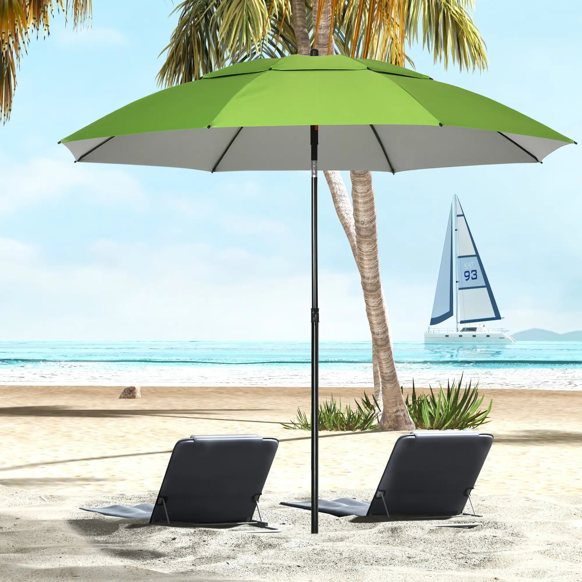 6.6ft Arched Beach Umbrella, Adjustable, Steel Frame, UV30+, Green Beach Umbrellas at Gallery Canada