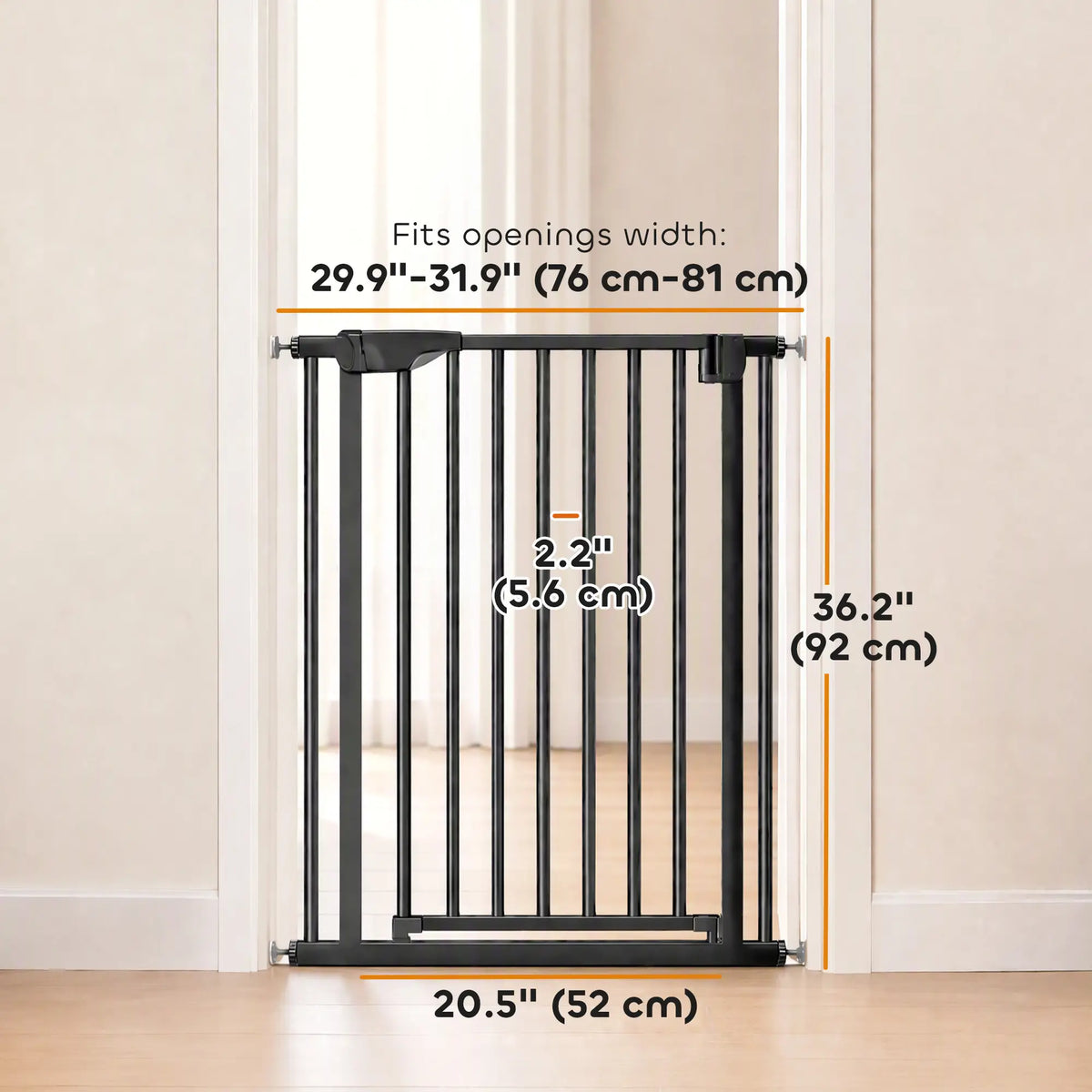 30-32In Baby Pet Gate 36In H Auto-Close Two-Way, Black Pet Gates at Gallery Canada