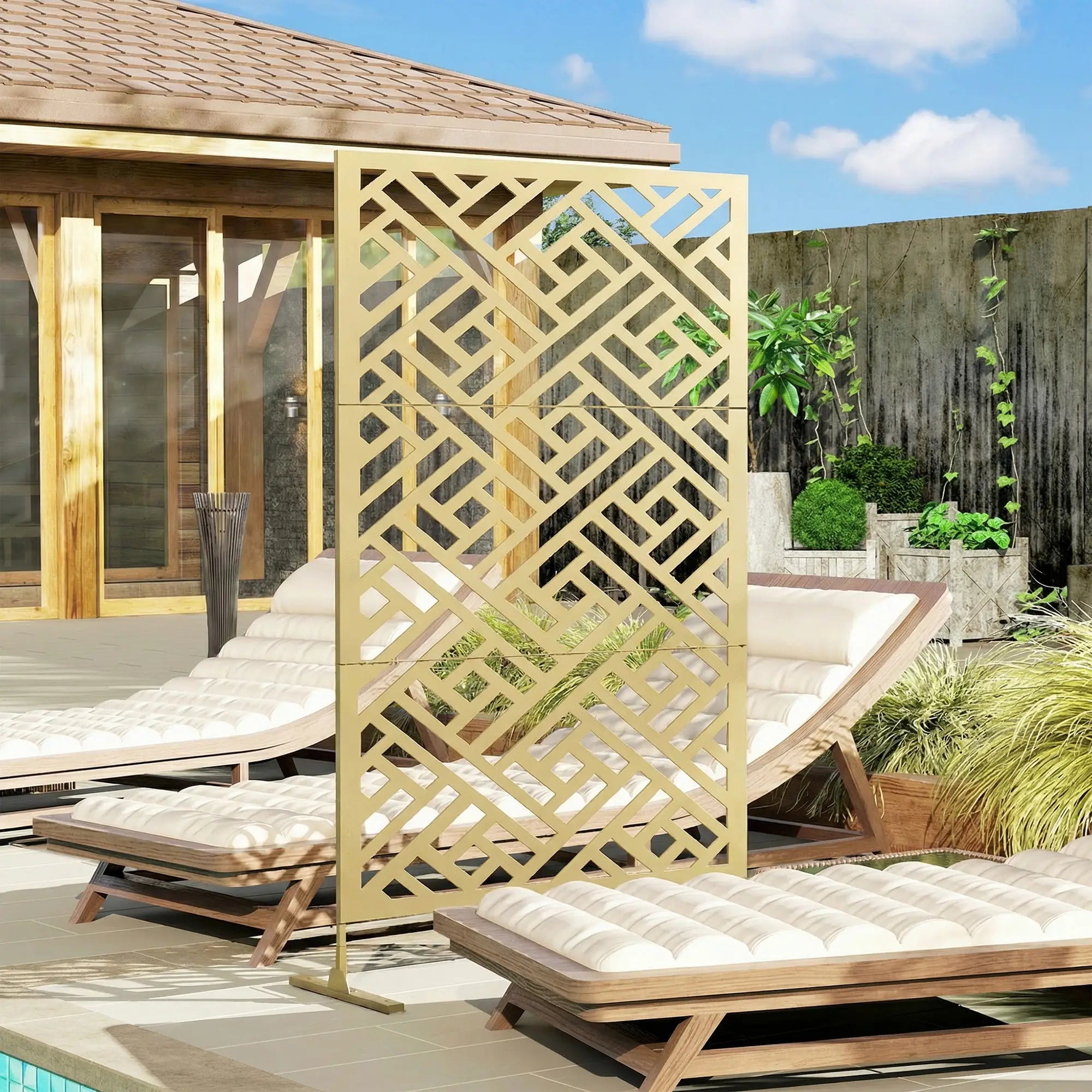 Metal Outdoor Privacy Screen, Freestanding Divider, 79