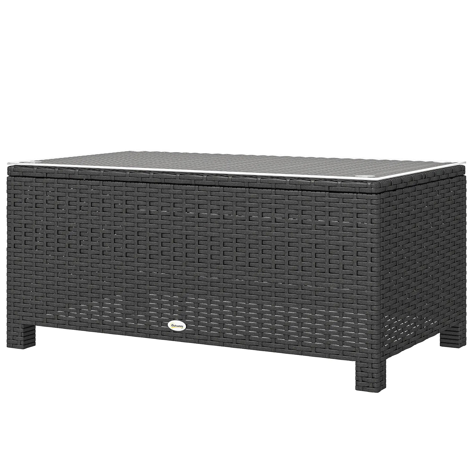 PE Wicker Outdoor Coffee Table, Glass Top, Dark Grey Patio Dining Tables Dark Grey at Gallery Canada
