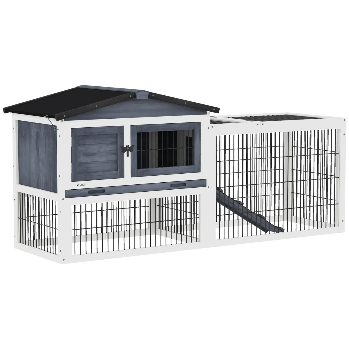 Wood Rabbit Hutch With Ramp, Openable Roof, Pull Out Tray, Dark Grey Rabbit Hutch Dark Grey at Gallery Canada